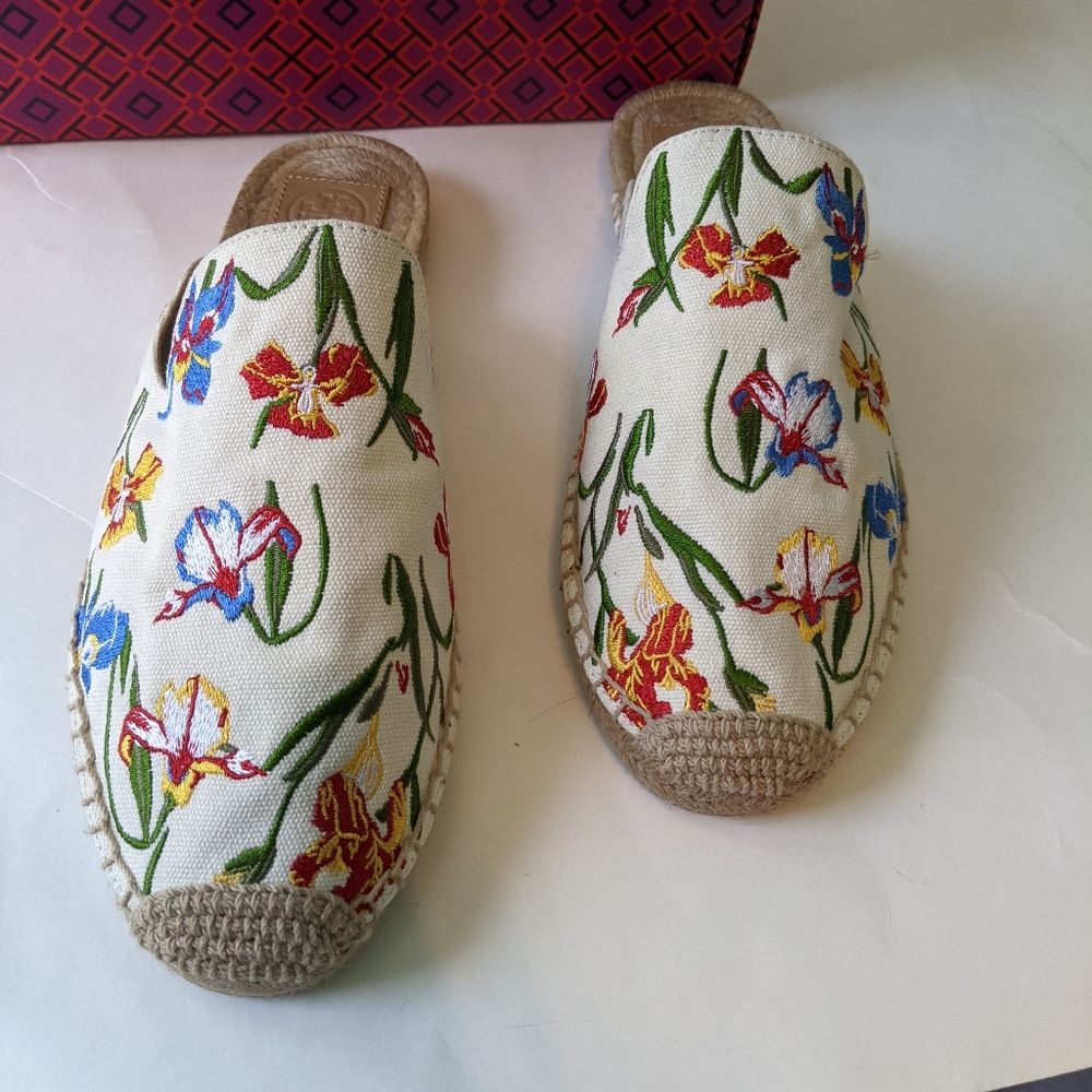 Tory Burch embroidered espadrilles slides 11 BNWB - Picture 4 of 6